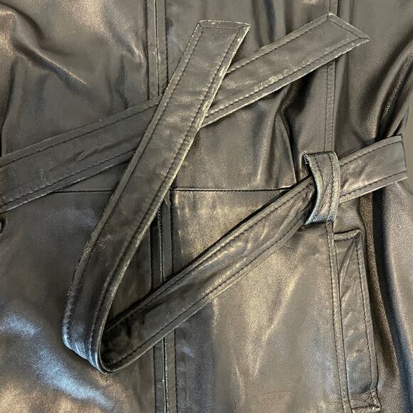 Genuine Lambskin Y2K Buttery Soft Black Tie Waist Coat - Women's L - Picture 4 of 7